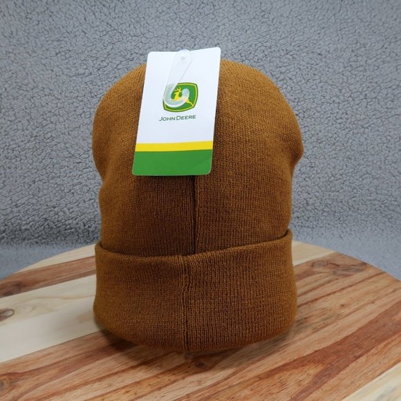 John Deere Brown Tan Cuffed Beanie Hat Stocking Cap Winter Skully - Picture 4 of 7